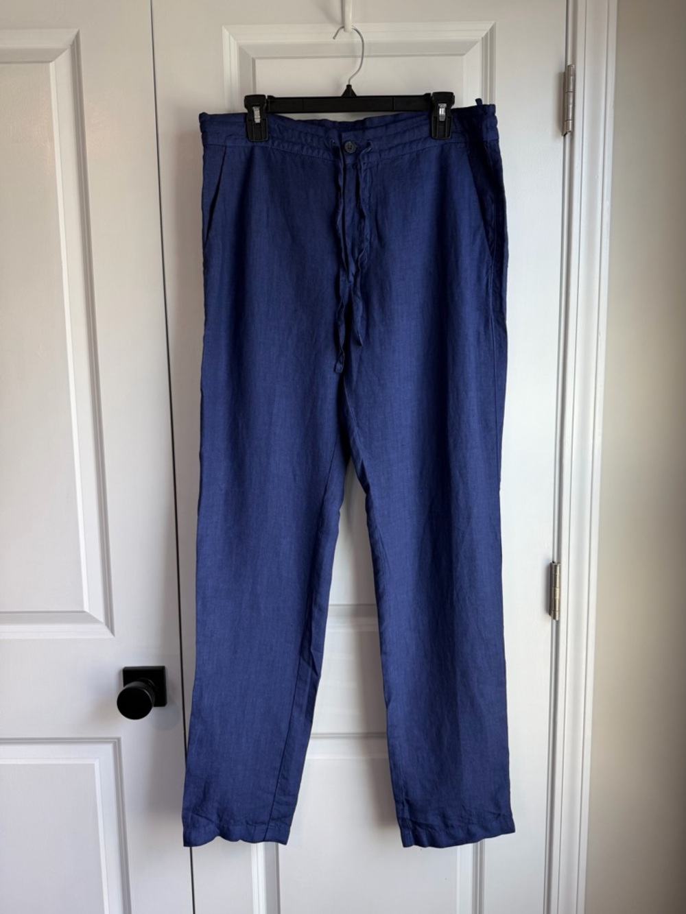 120% Lino Men’s Drawstring Linen Pants Blue Size 48/M
